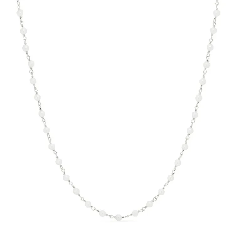 rund hvid perle halskæde i sølv 40 cm plus 5 cm x 3,3 mm