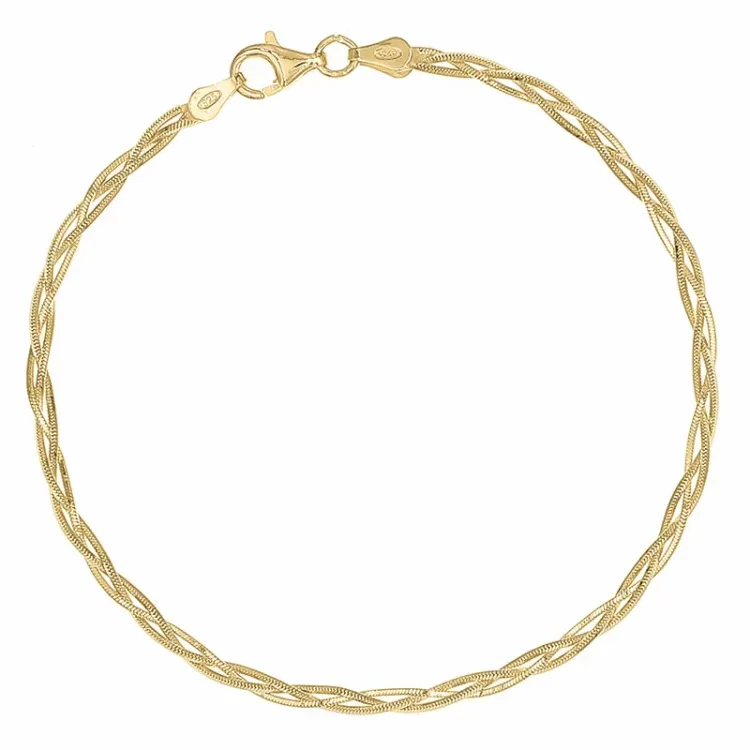 Snoet armbånd i forgyldt sølv  x 2,4 mm