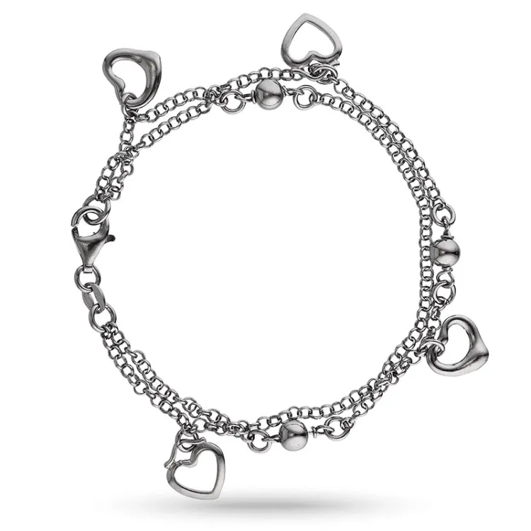 Hjerte armbånd i sort rhodineret sølv med hjertevedhæng i sort rhodineret sølv