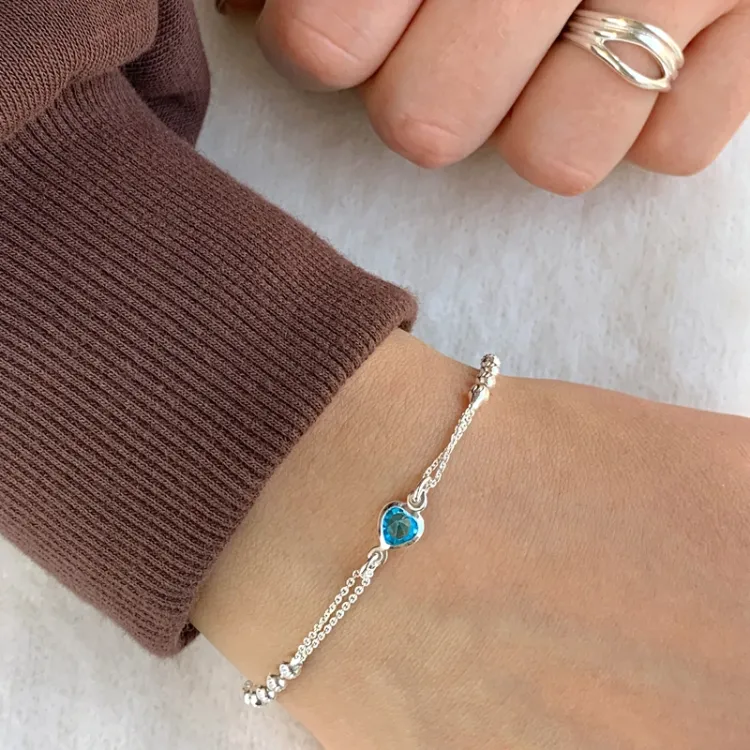 hjerte zirkon armbånd i sølv