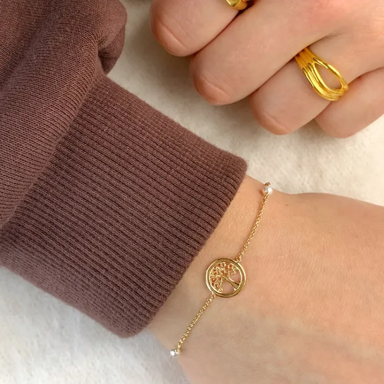 livets træ armbånd i forgyldt sølv med vedhæng i forgyldt sølv