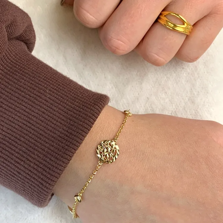 livets træ armbånd i forgyldt sølv med vedhæng i forgyldt sølv