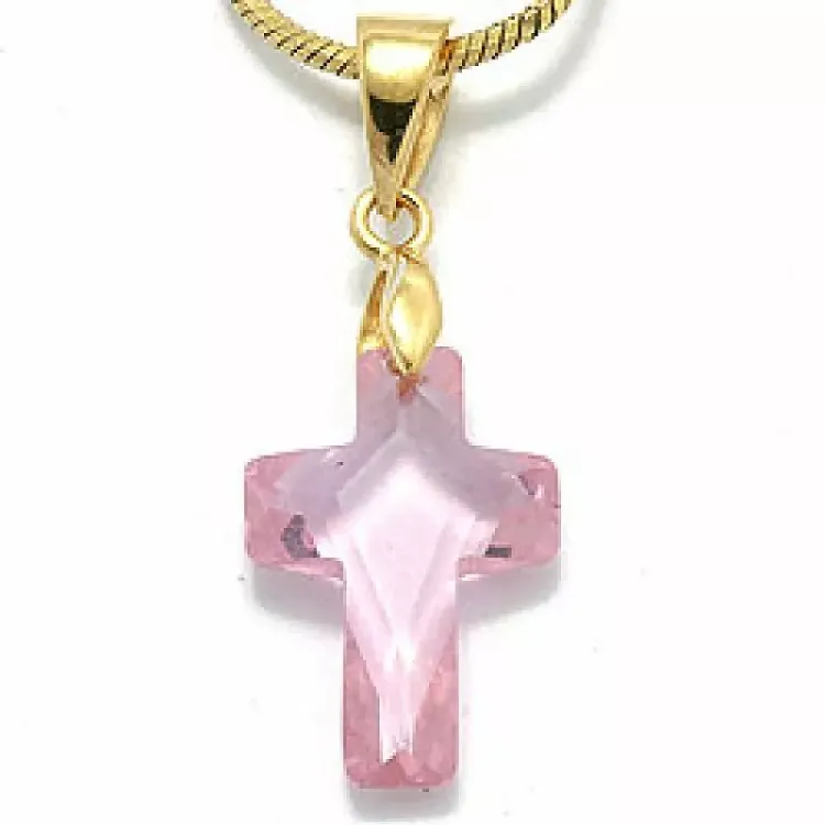 kors pink zirkon vedhæng i forgyldt sølv