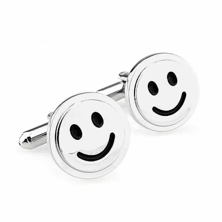 Runde smiley manchetknapper i stål