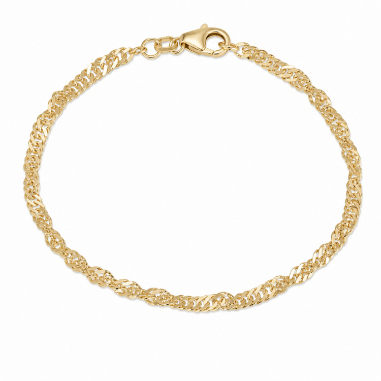 BNH singaporearmbånd i forgyldt sølv 17 cm x 2,9 mm