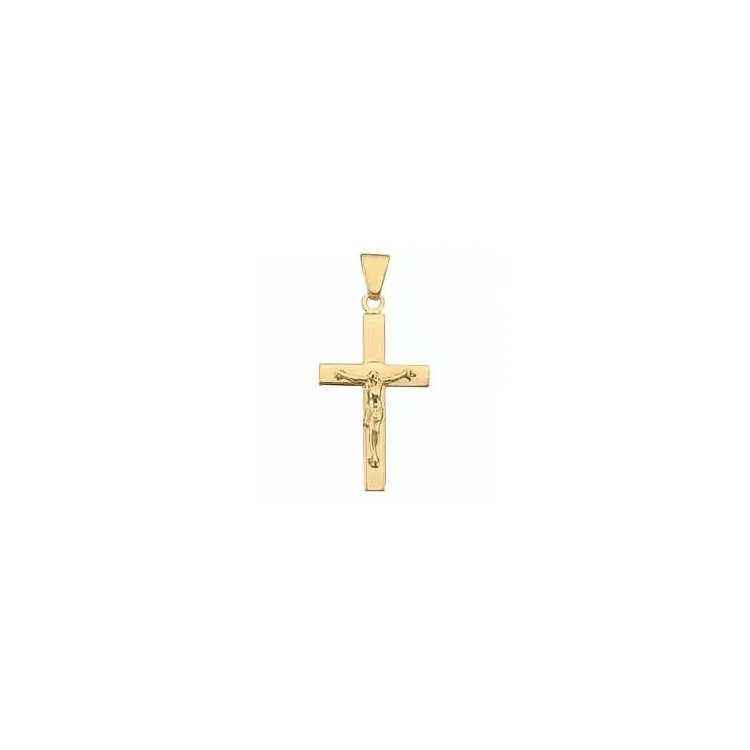 bredt Jesus BNH kors i 14 karat guld - Amoré