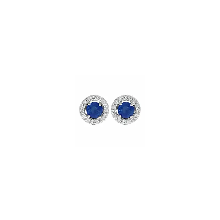 runde ørestikker i 14 karat hvidguld med safir og diamant 