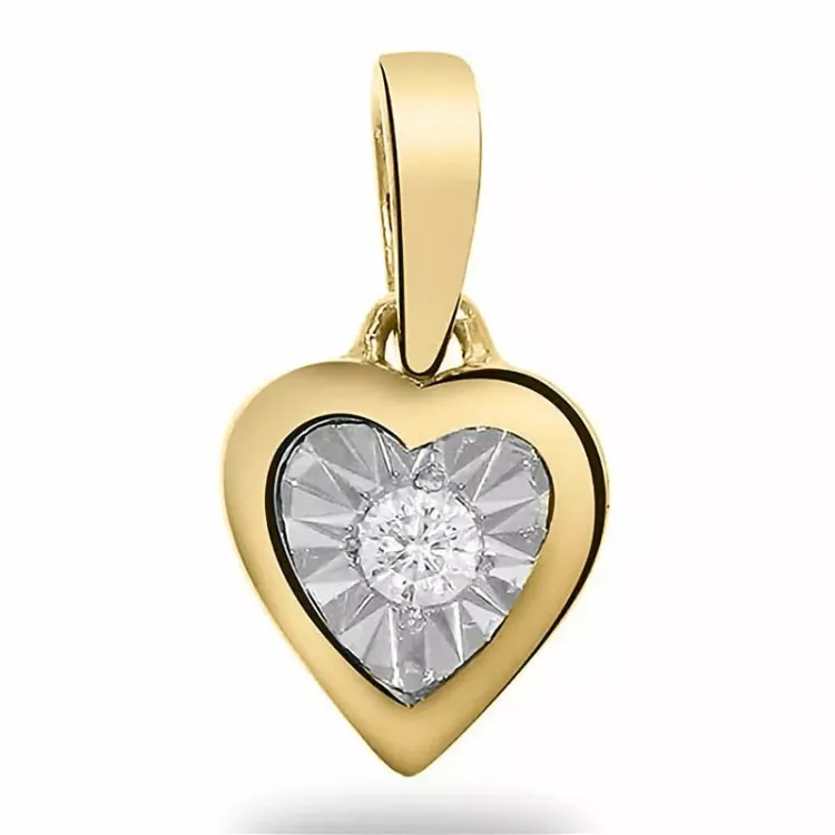 Hjerte guld vedhæng i 14 karat guld med rhodium 0,03 ct
