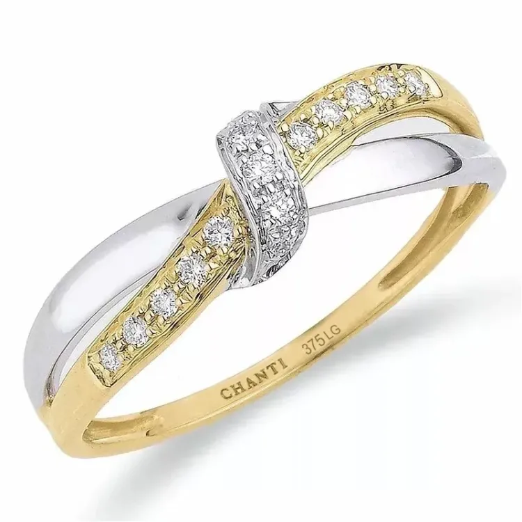 lab grown diamant ring i 9 karat guld.- og hvidguld 0,10 ct