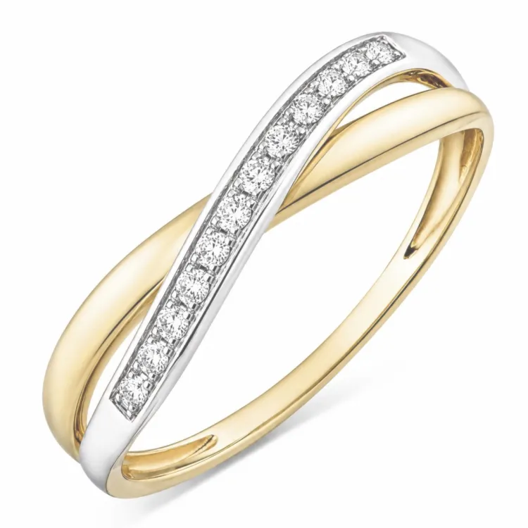 lab grown diamant ring i 9 karat guld.- og hvidguld 0,08 ct
