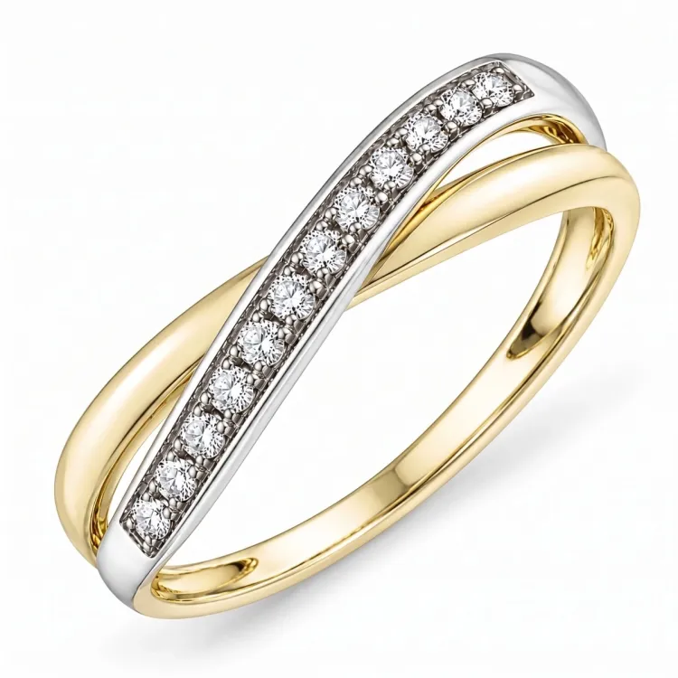 lab grown diamant ring i 9 karat guld.- og hvidguld 0,08 ct