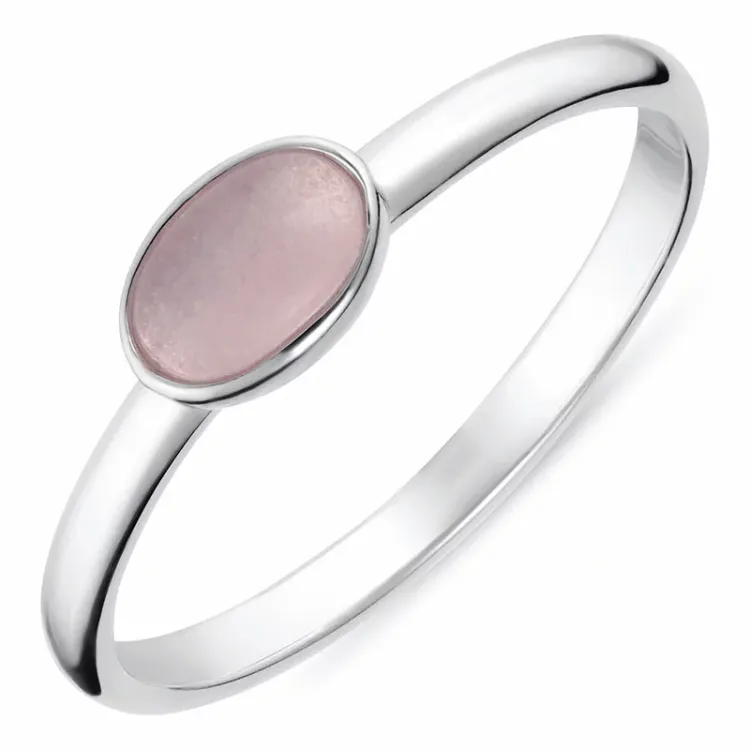 oval lyserød ring i sølv - Loom Stones