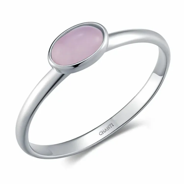 oval lyserød ring i sølv - Loom Stones