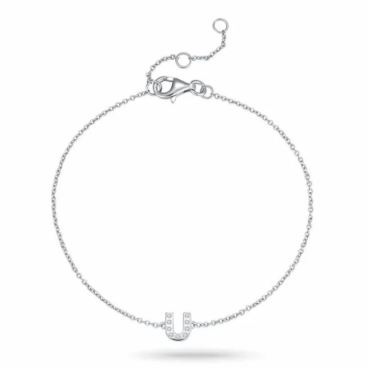 bogstav U zirkon armbånd i sølv - My Letter
