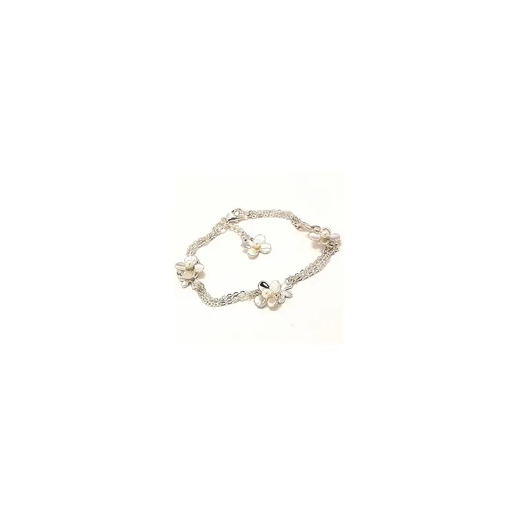 Blomster hvid perle armbånd i sølv med vedhæng i sølv