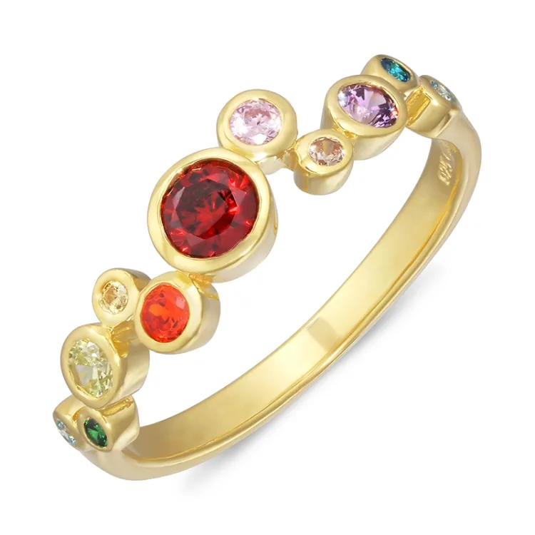 multifarvet zirkon ring i forgyldt sølv - Bubbly Twist