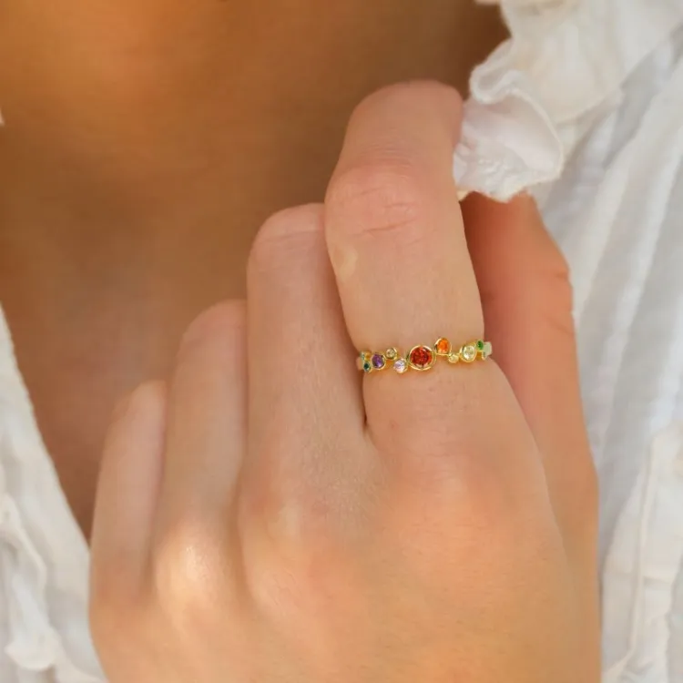 multifarvet ring i forgyldt sølv - Bubbly Twist