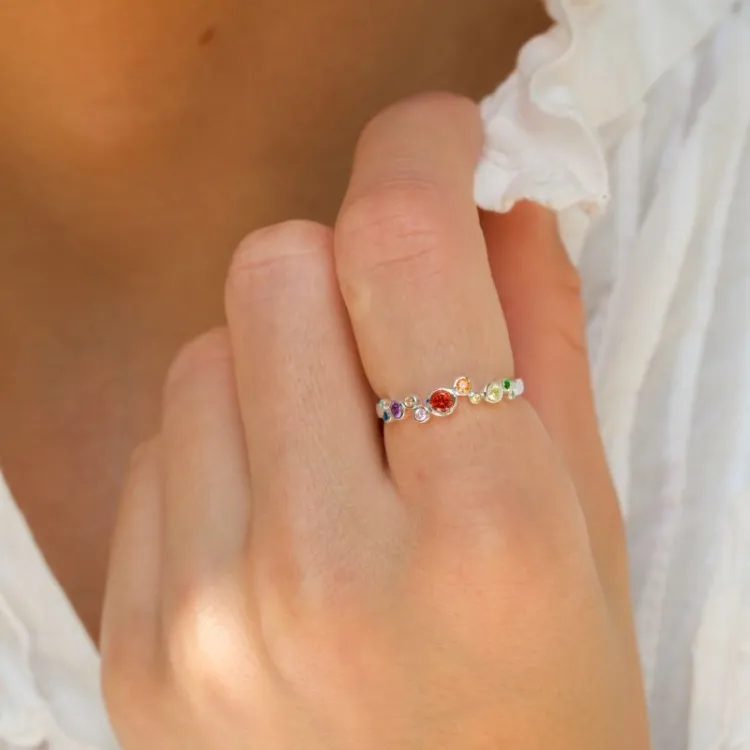 multifarvet ring i sølv - Bubbly Twist