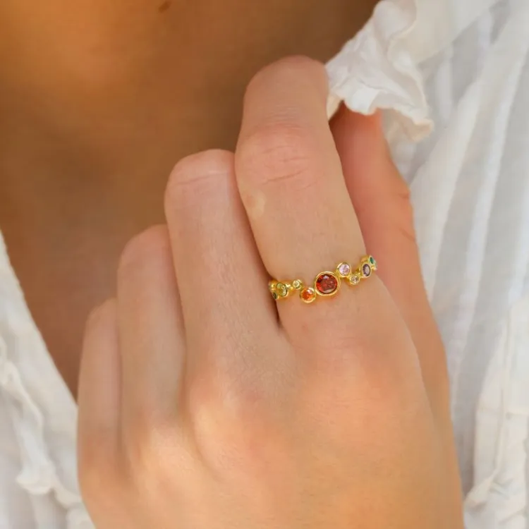 multifarvet zirkon ring i forgyldt sølv - Bubbly Twist