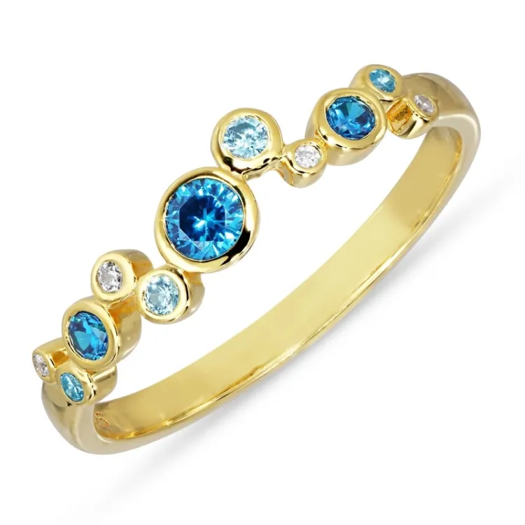 blå zirkon ring i forgyldt sølv - Bubbly Twist