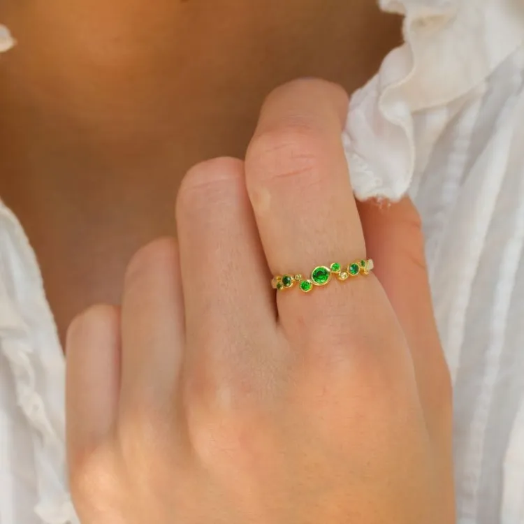 grøn zirkon ring i forgyldt sølv - Bubbly Twist