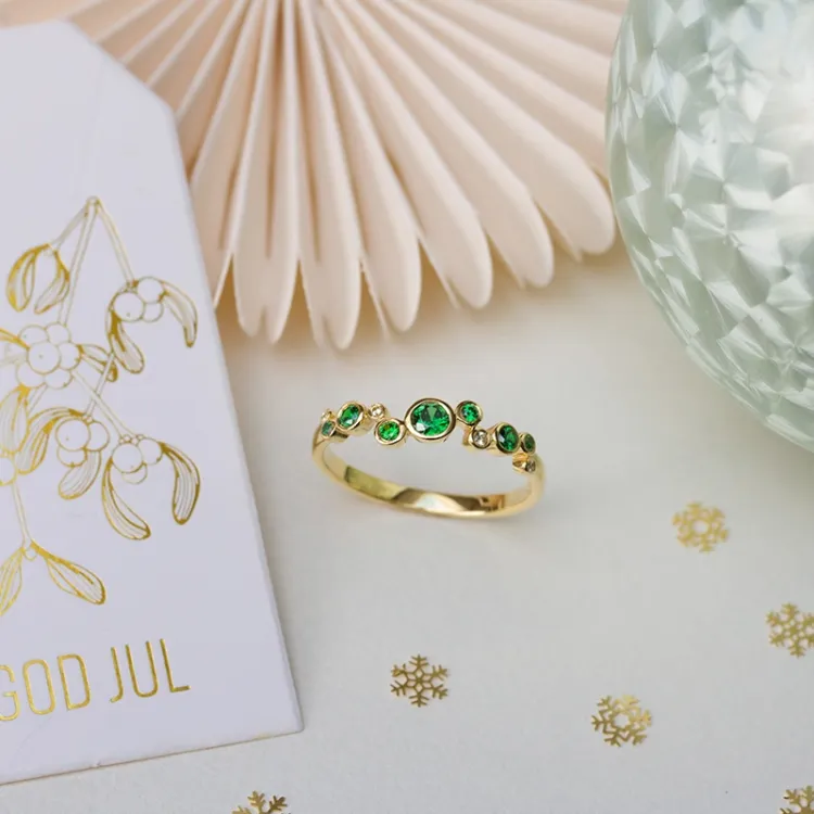 grøn zirkon ring i forgyldt sølv - Bubbly Twist