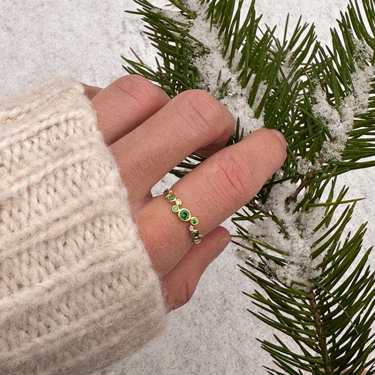 grøn zirkon ring i forgyldt sølv - Bubbly Twist