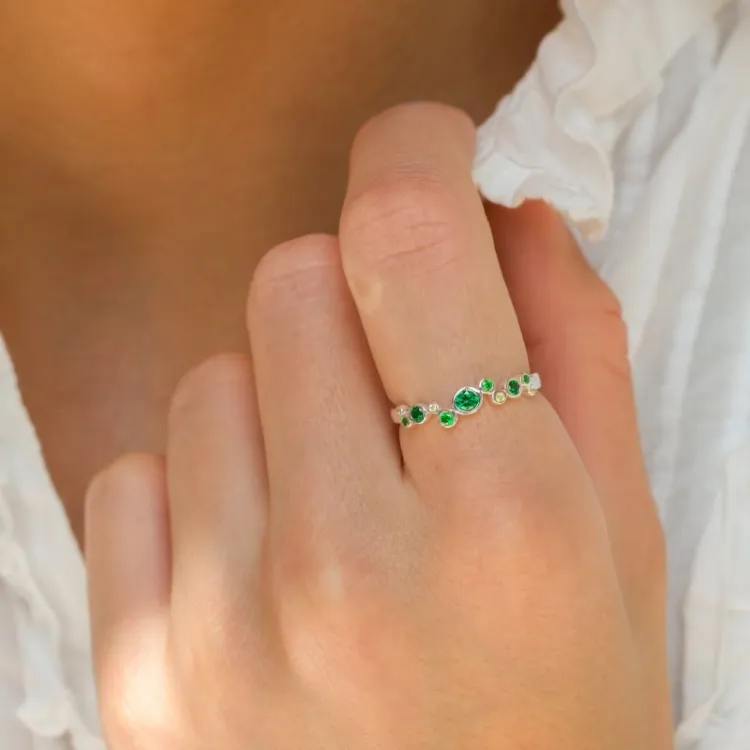 grøn zirkon ring i sølv - Bubbly Twist