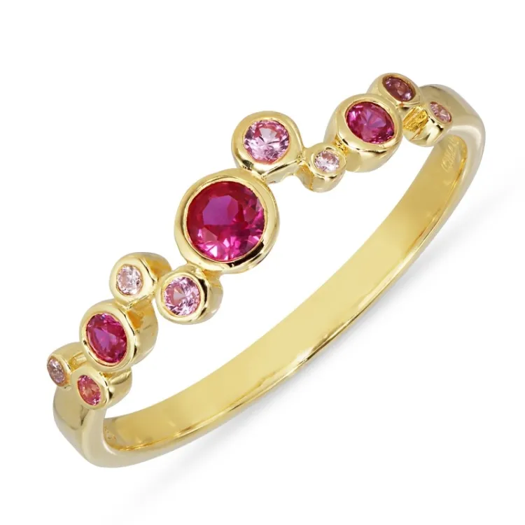 pink zirkon ring i forgyldt sølv - Bubbly Twist