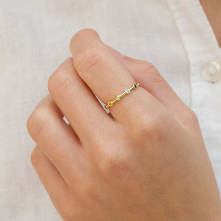 multifarvet zirkon ring i forgyldt sølv - Bubbly Twist