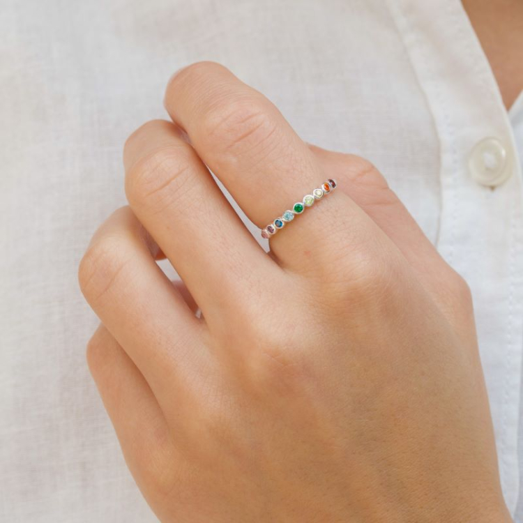 multifarvet zirkon ring i sølv - Bubbly Twist