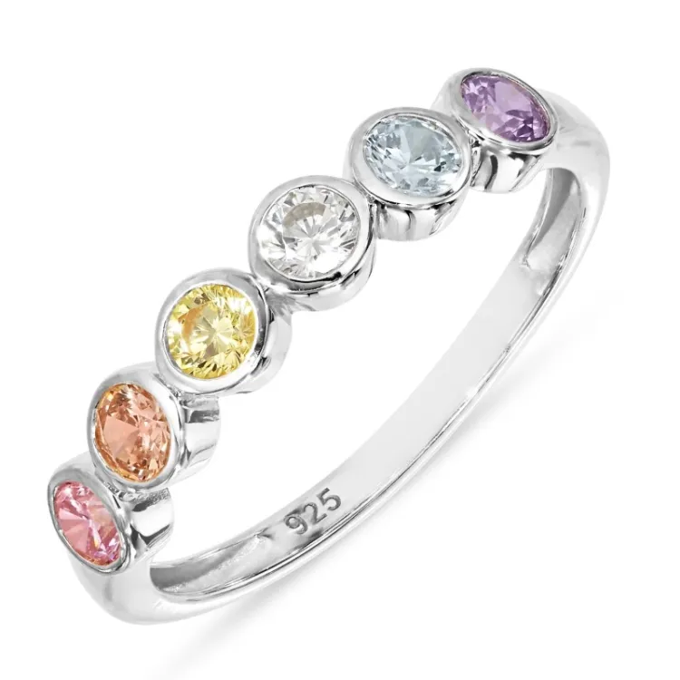 multifarvet zirkon ring i sølv - Bubbly Twist