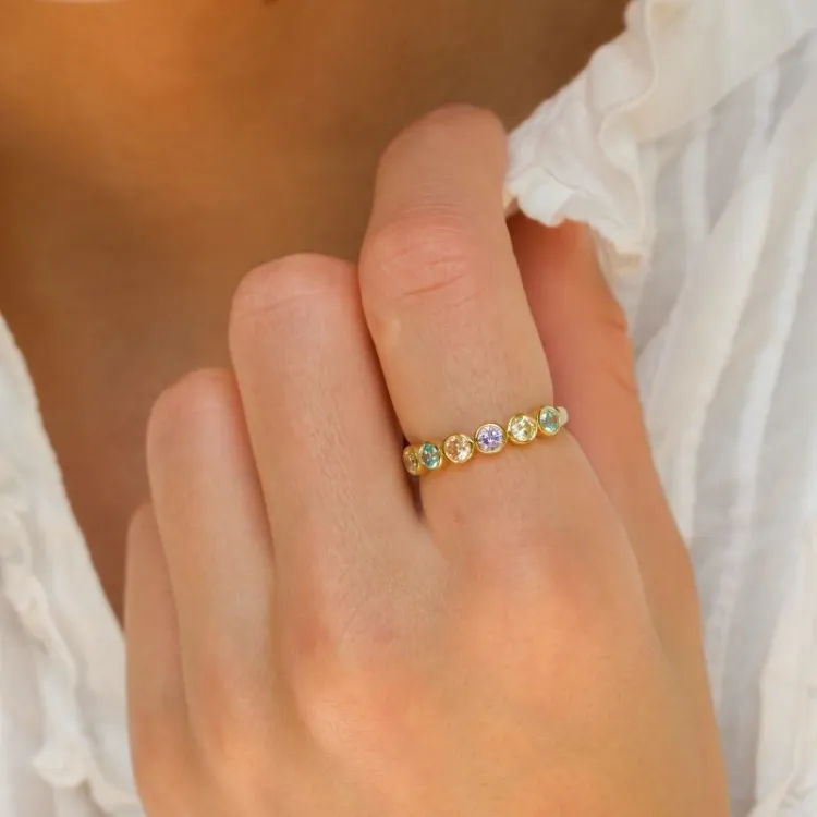multifarvet zirkon ring i forgyldt sølv - Bubbly Twist