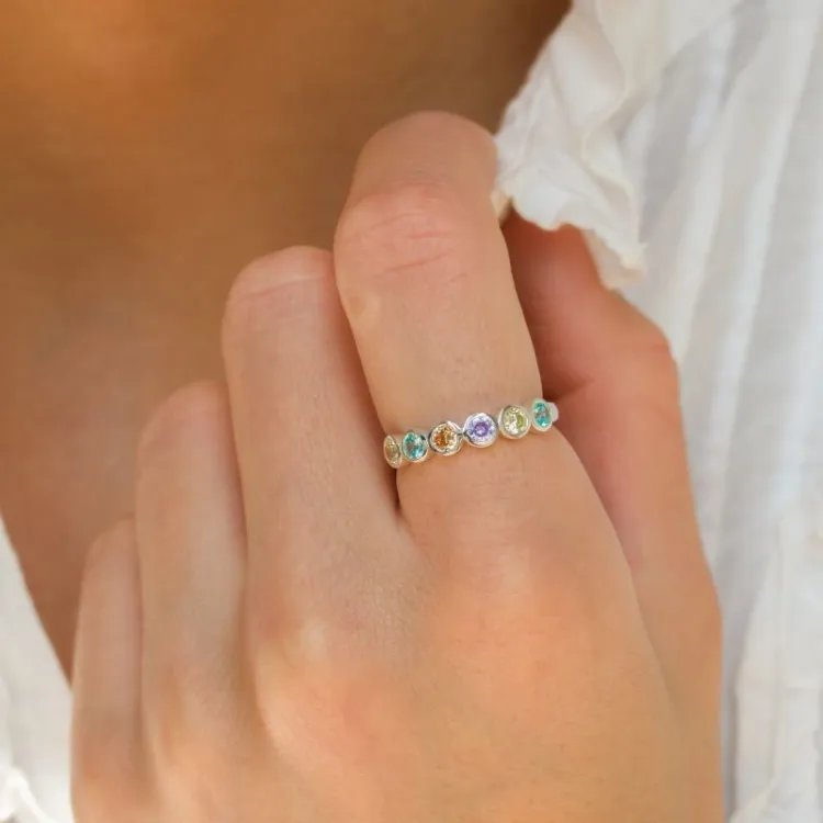 multifarvet zirkon ring i sølv - Bubbly Twist