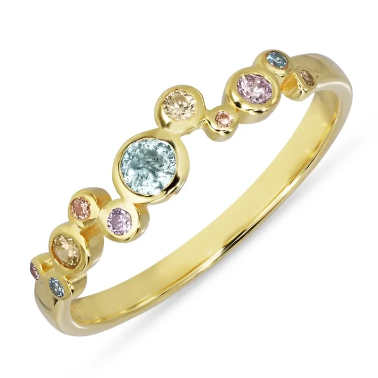 multifarvet zirkon ring i forgyldt sølv - Bubbly Twist