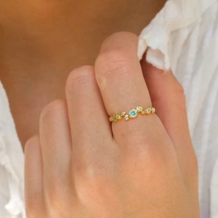 multifarvet zirkon ring i forgyldt sølv - Bubbly Twist