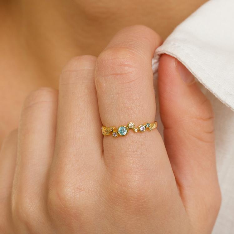 multifarvet zirkon ring i forgyldt sølv - Bubbly Twist