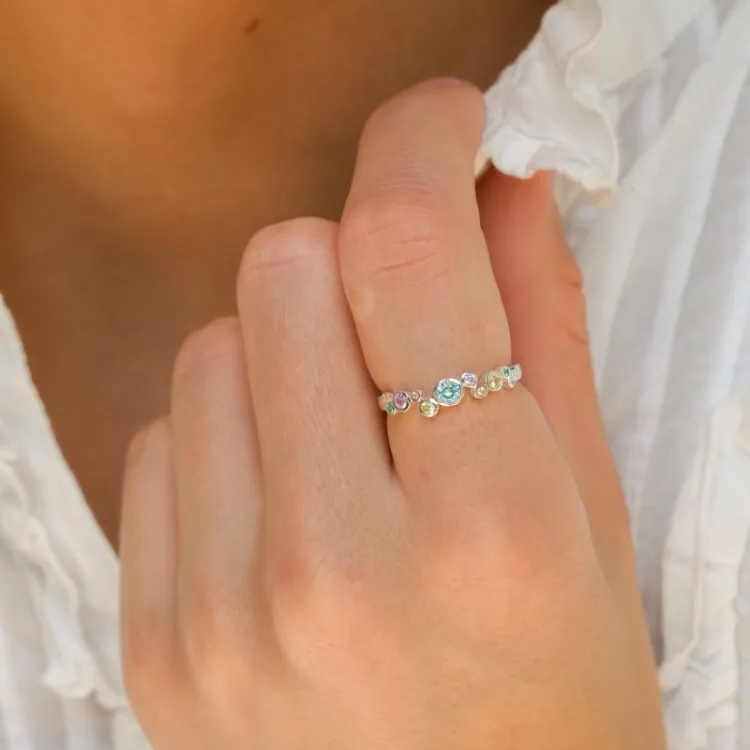 multifarvet zirkon ring i sølv - Bubbly Twist