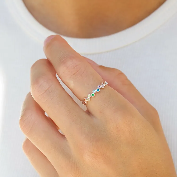 multifarvet zirkon ring i sølv - Bubbly Twist