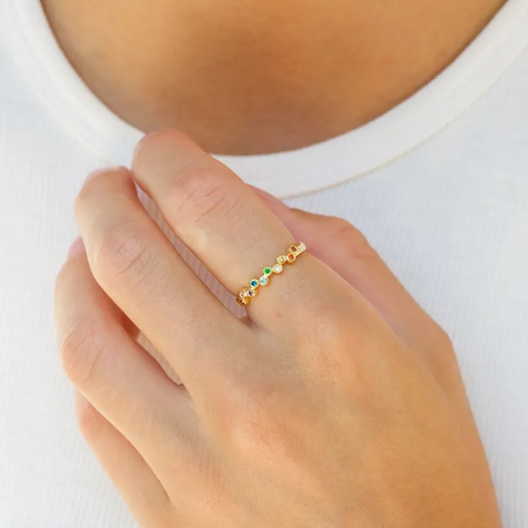 multifarvet zirkon ring i forgyldt sølv - Bubbly Twist