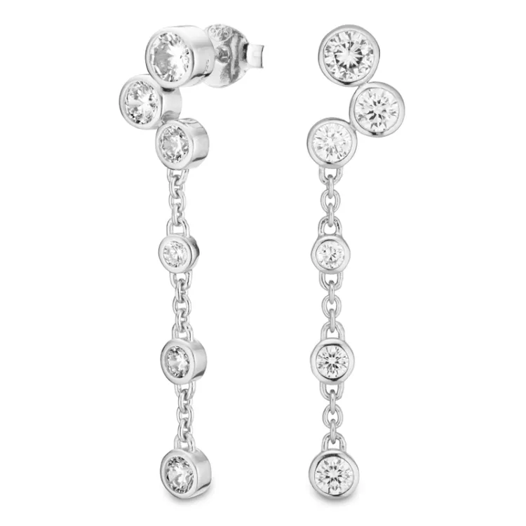 lange zirkon øreringe i sølv - Bubbly Sparkle
