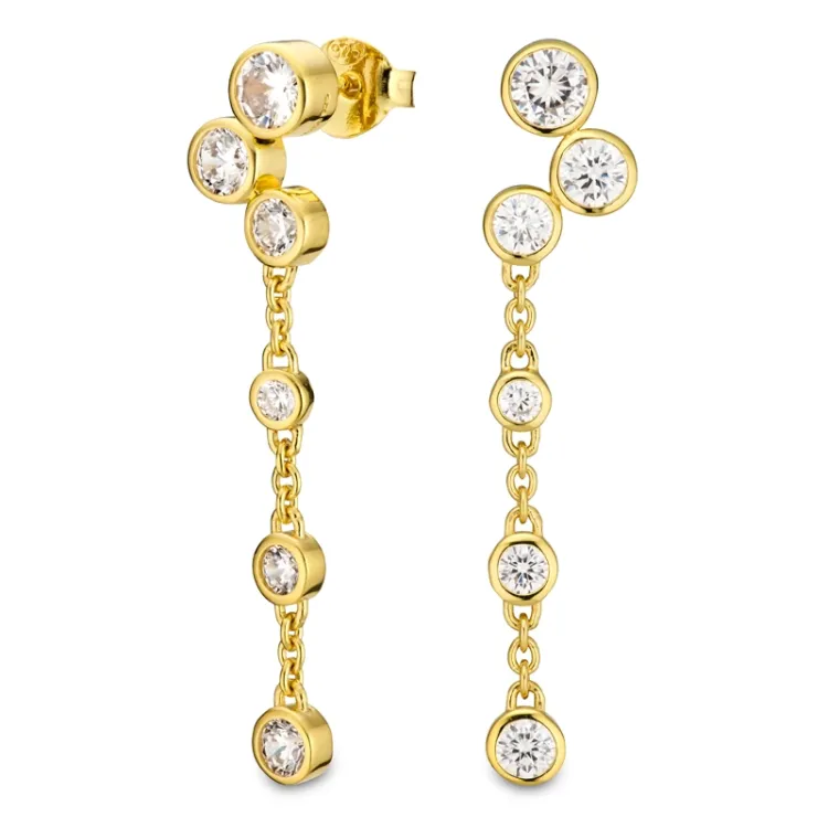 lange zirkon øreringe i forgyldt sølv - Bubbly Sparkle