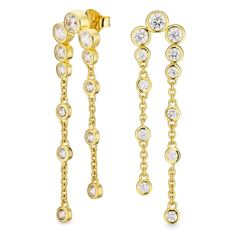 lange zirkon øreringe i forgyldt sølv - Bubbly Sparkle
