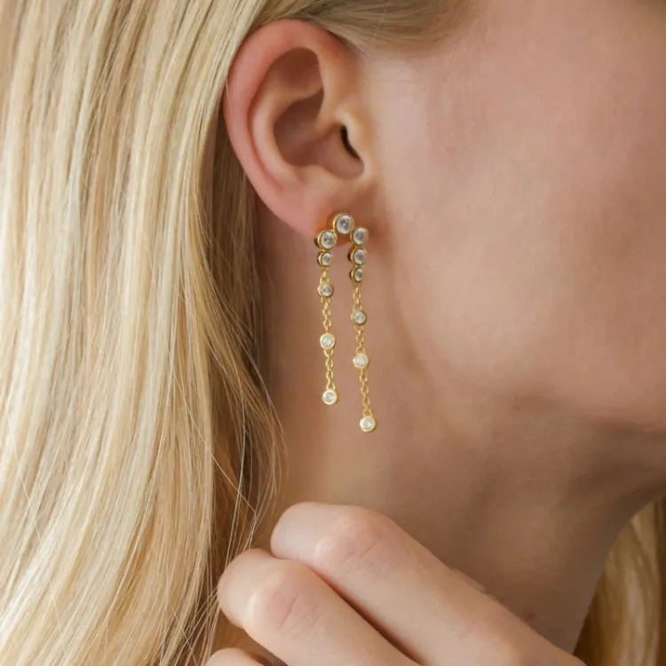 lange zirkon øreringe i forgyldt sølv - Bubbly Sparkle