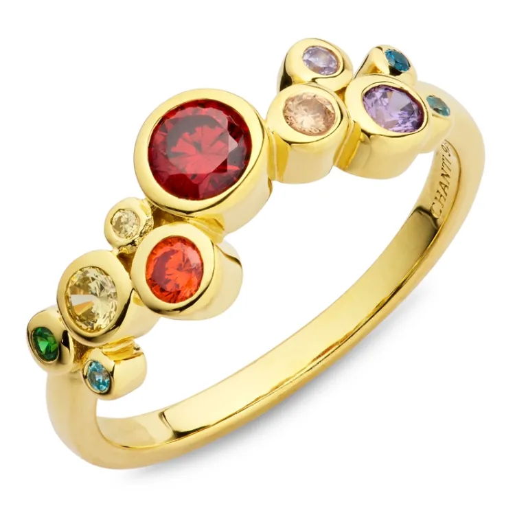 multifarvet zirkon ring i forgyldt sølv - Bubbly Twist