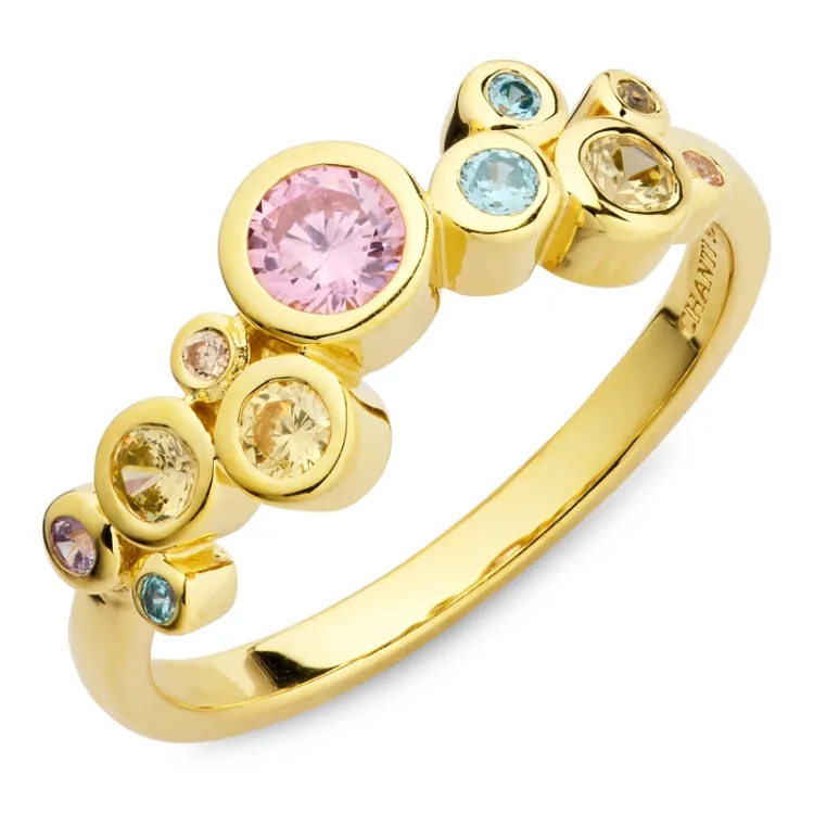 multifarvet zirkon ring i forgyldt sølv - Bubbly Twist