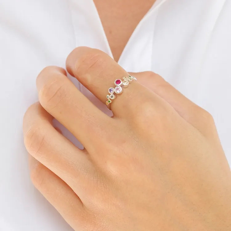 multifarvet zirkon ring i sølv - Bubbly Twist