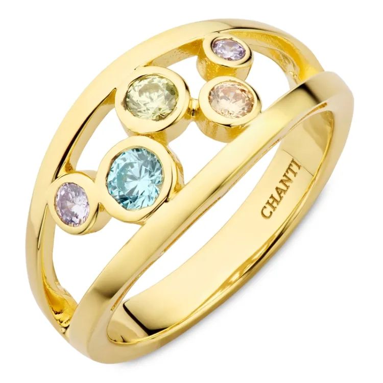 multifarvet zirkon ring i forgyldt sølv - Bubbly Twist