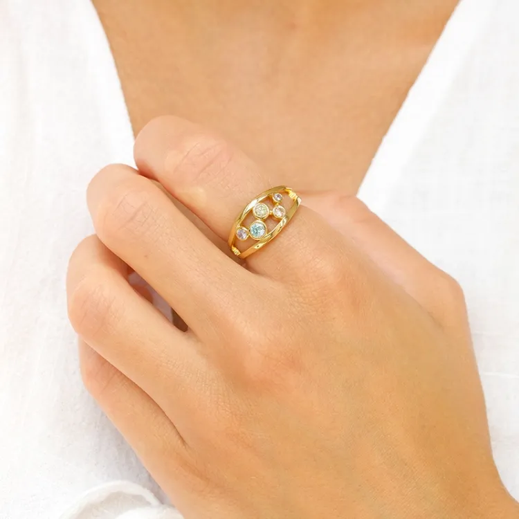 multifarvet zirkon ring i forgyldt sølv - Bubbly Twist