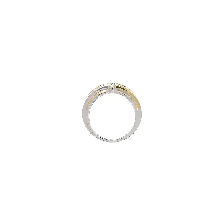 Bred hvid zirkon ring i sølv med 8 karat guld